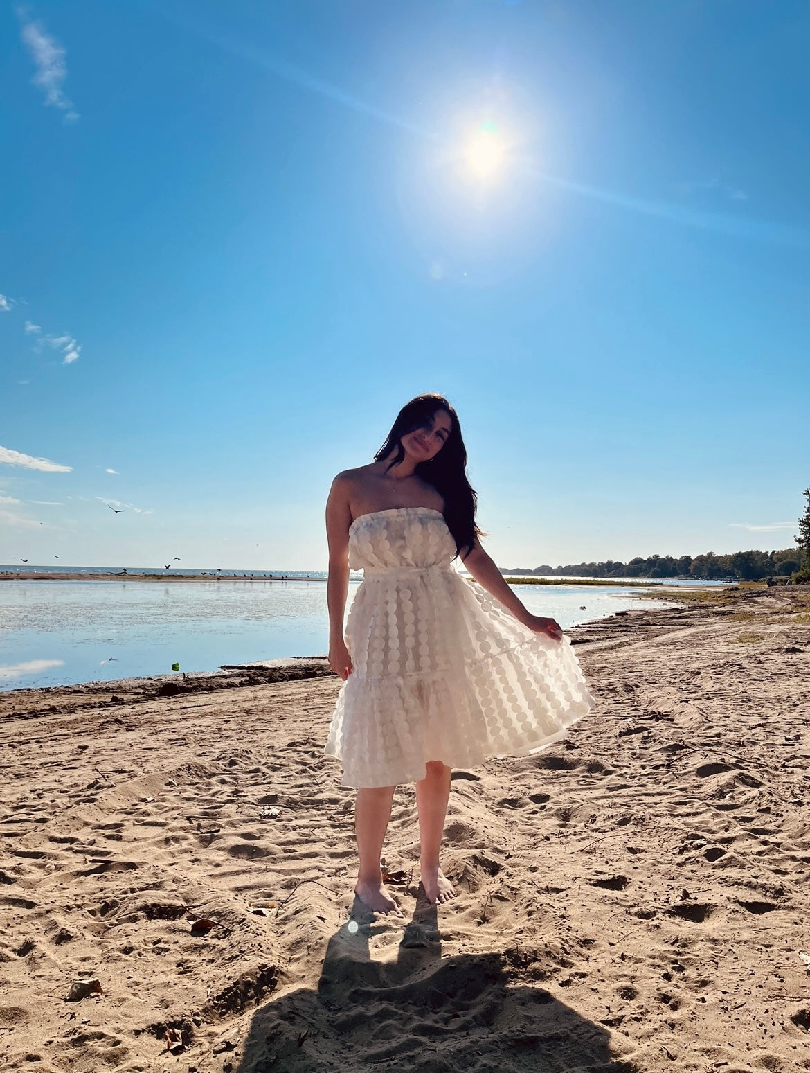Blanco Flutter Dot Sundress
