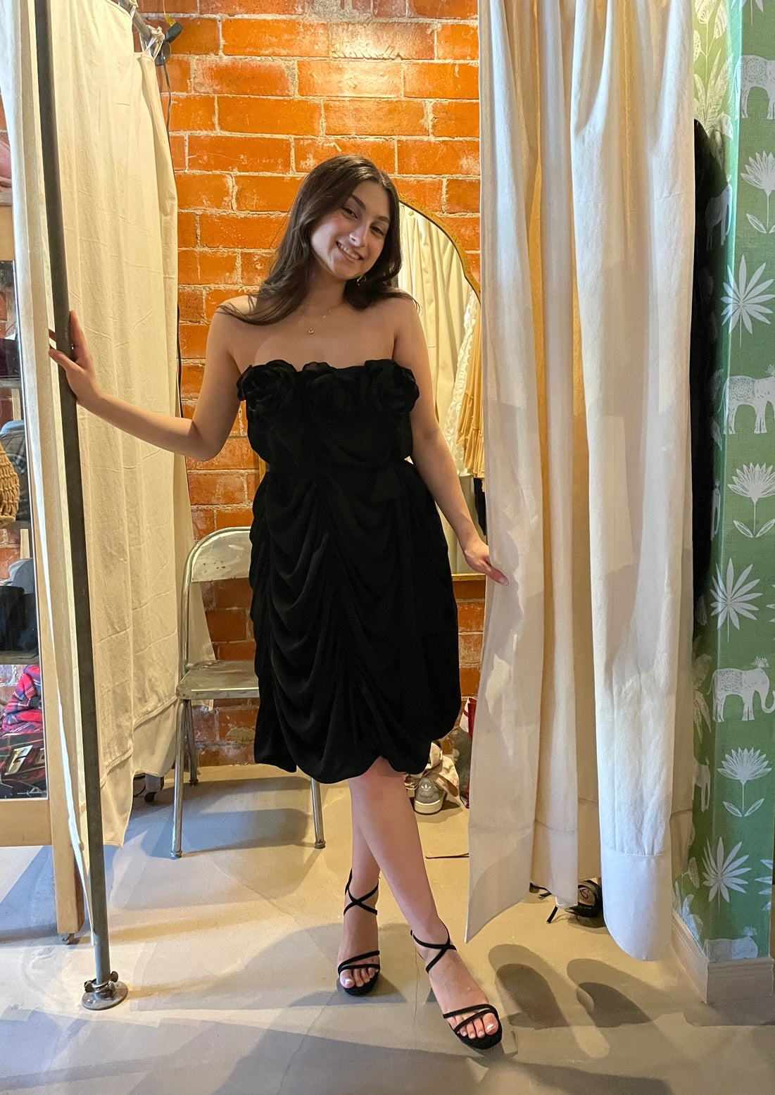 Peony Rouched Mini Dress in Black