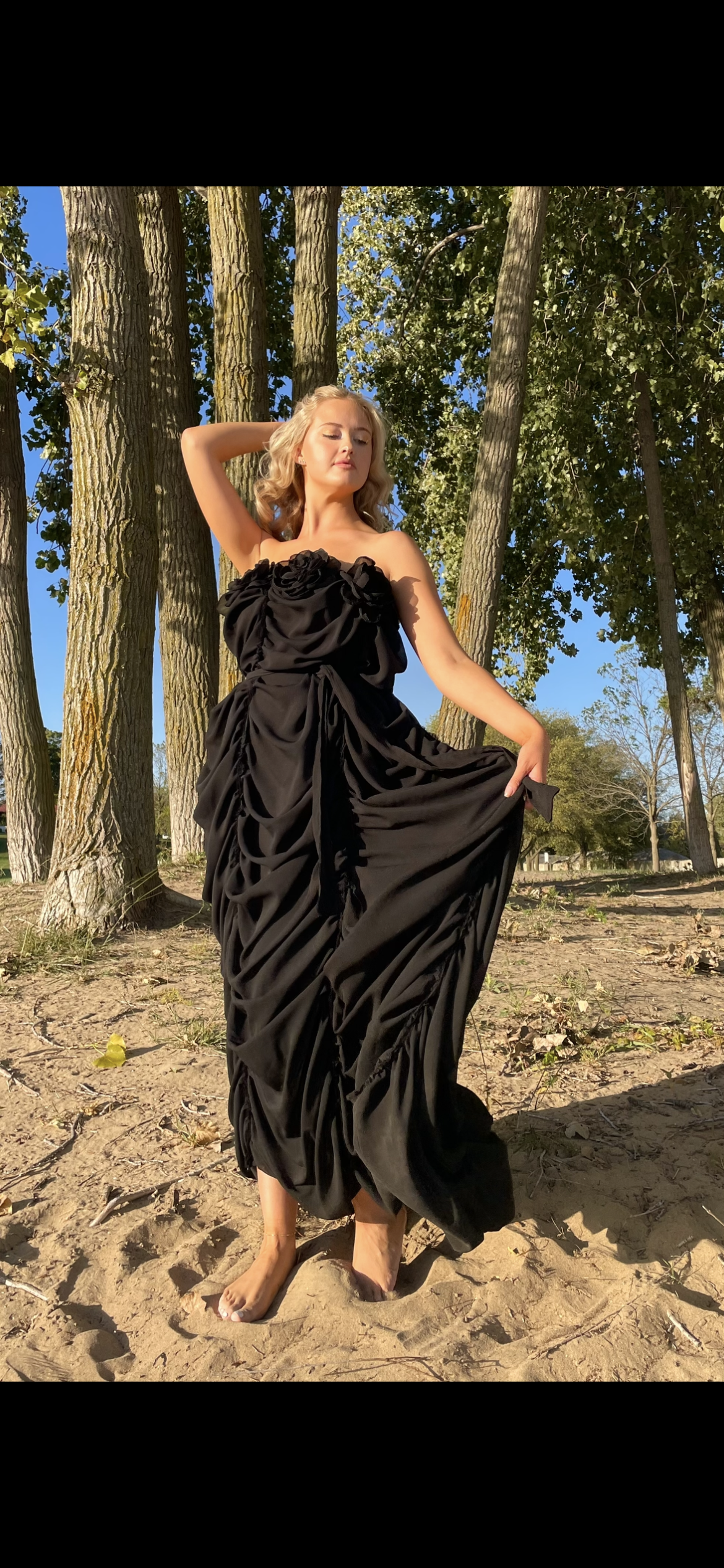 Peony Rouched Dress in Black