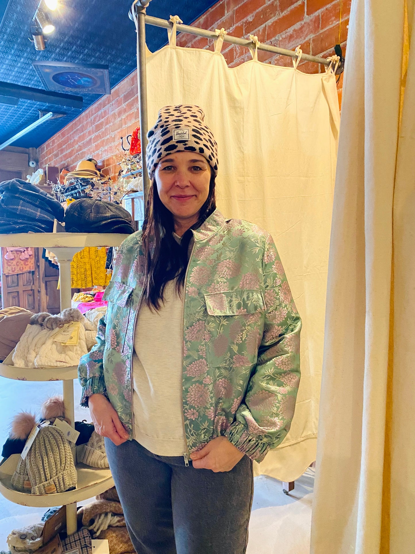 Jade & Mauve Satin Bomber Jacket