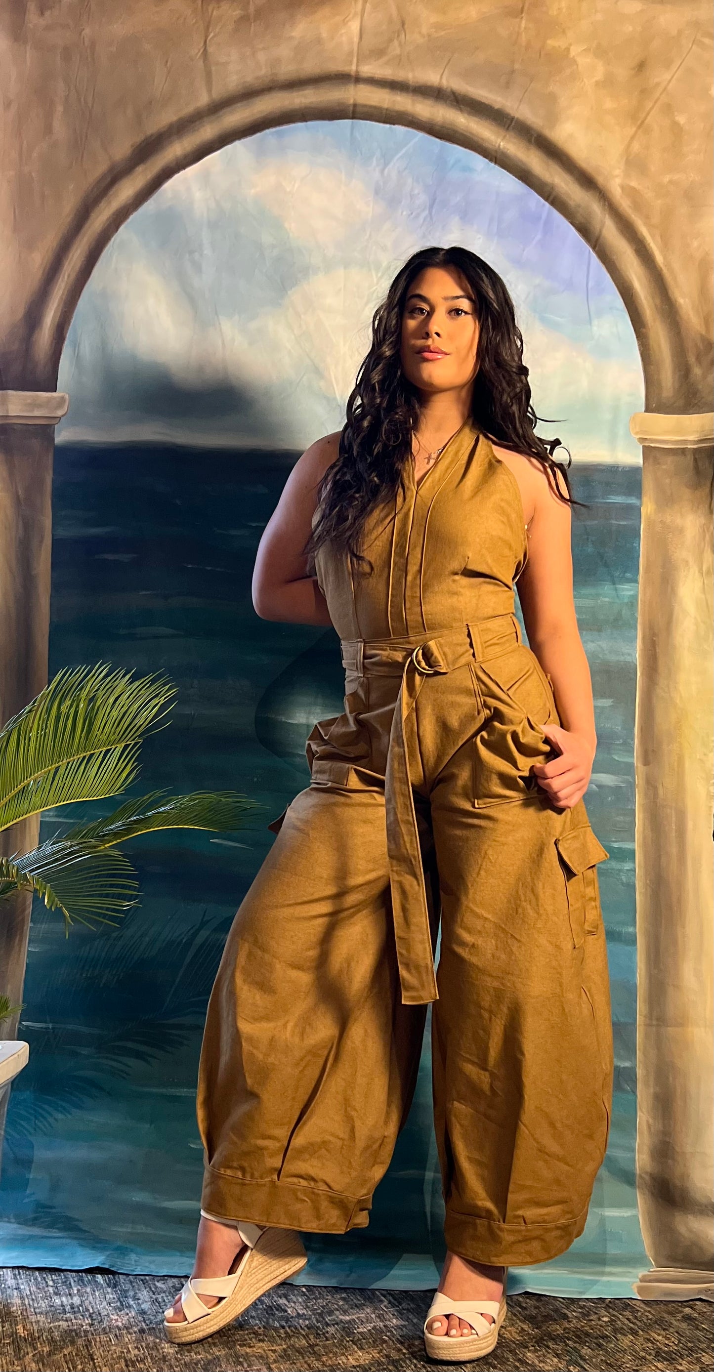 Market Day Cargo Jumpsuit in Tobacco