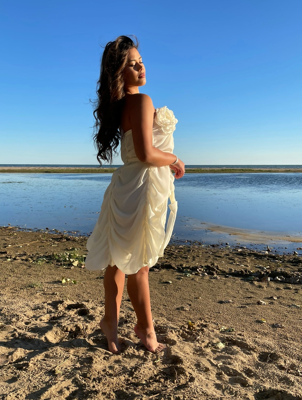Peony Rouched Mini Dress in Ivory