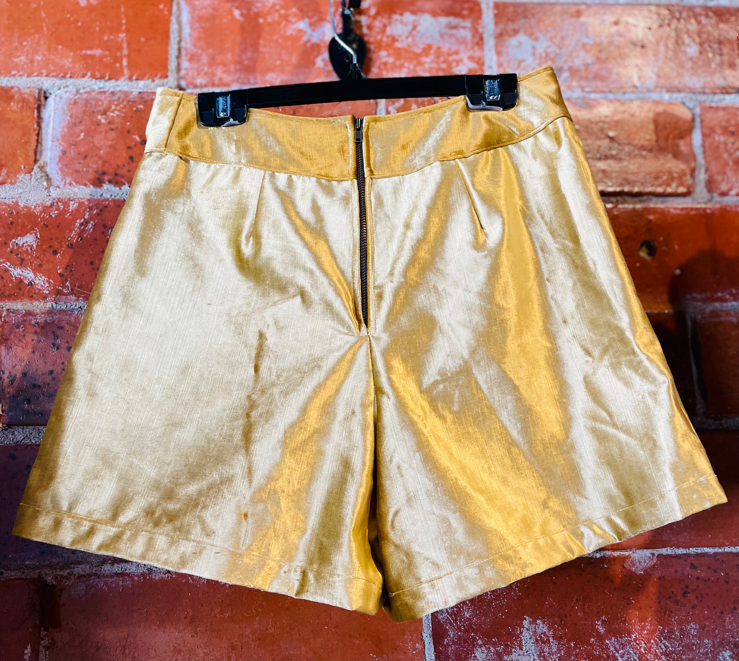 Gold Italian Silk Velvet A-Line Shorts