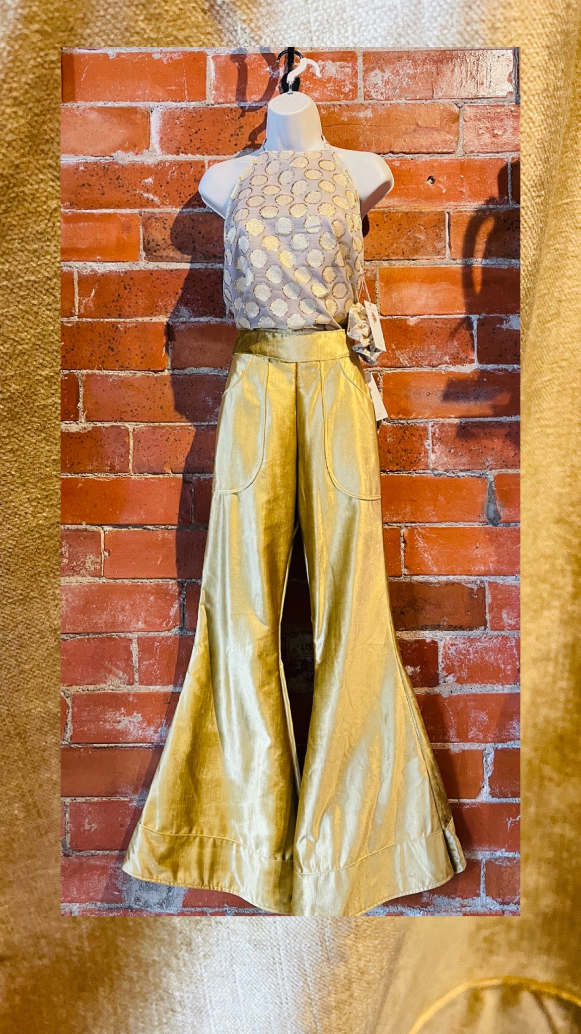 Gold Italian Silk Velvet Flared Pants