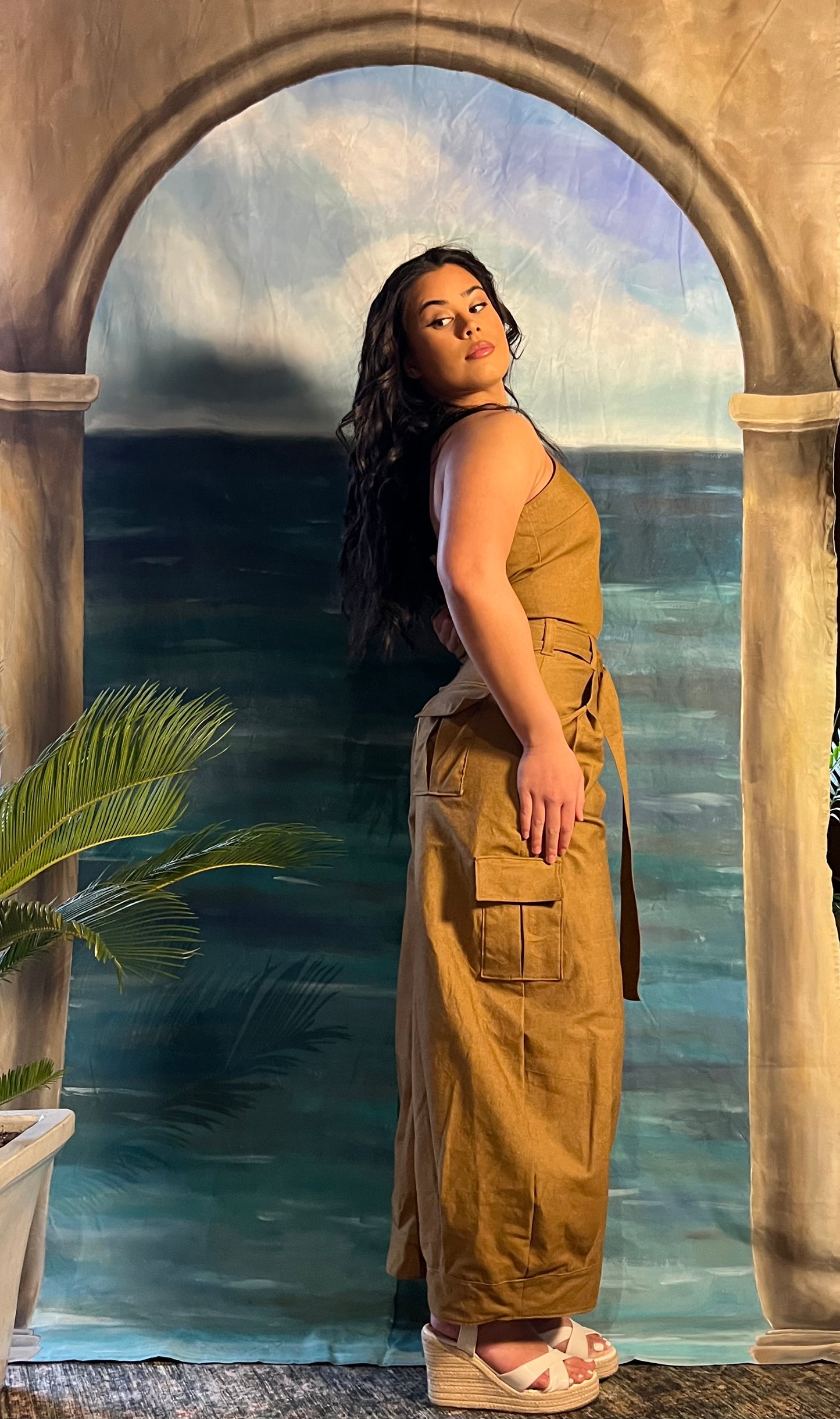Market Day Cargo Jumpsuit in Tobacco