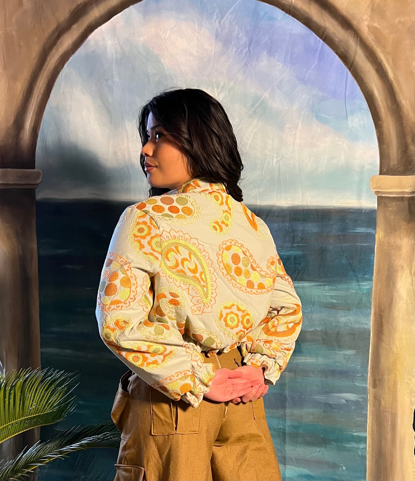Desert Flower Brocade Bomber Jacket