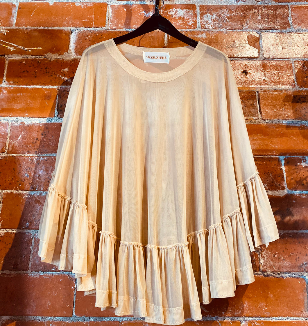 Nude Mesh Blouse Poncho