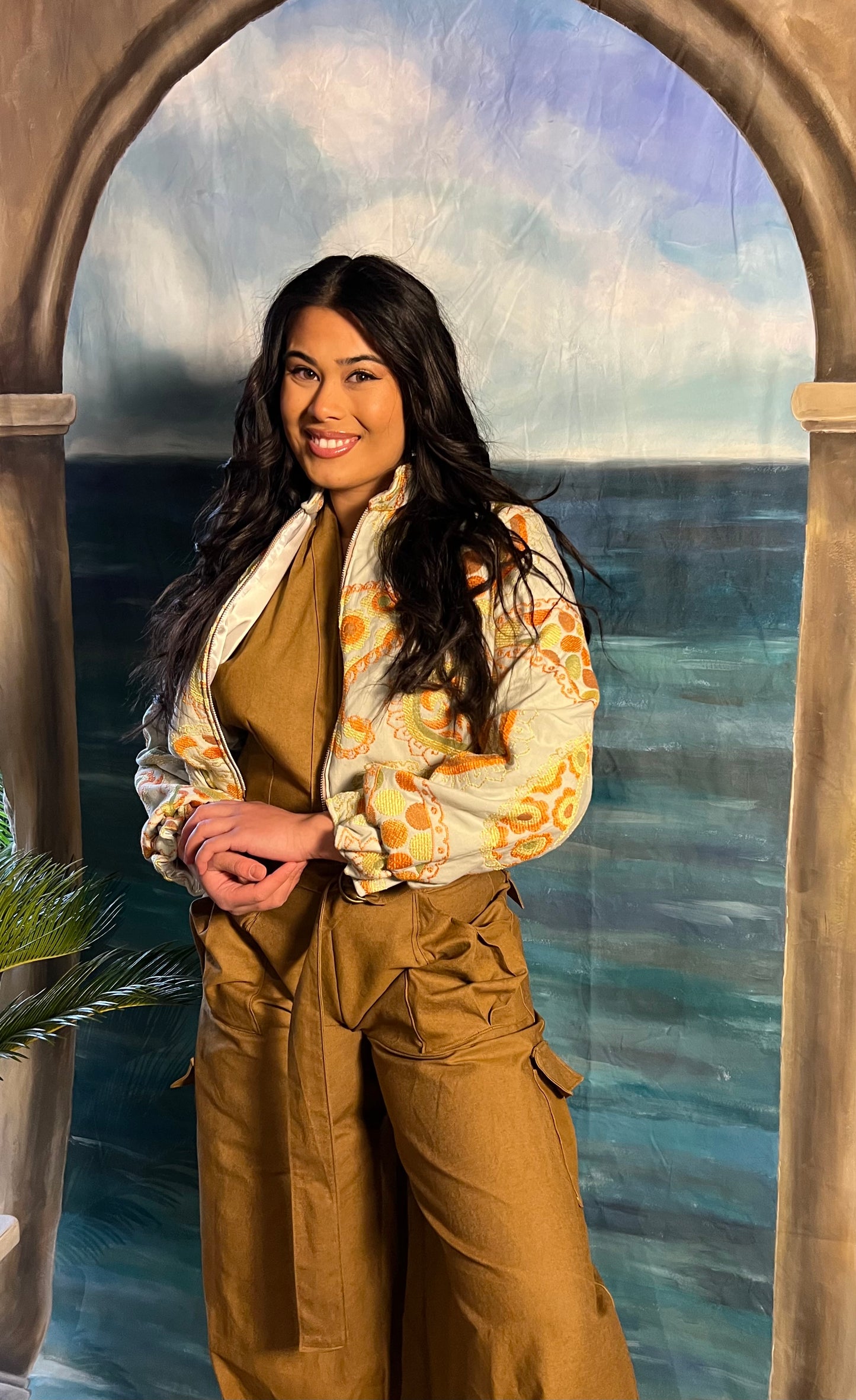 Desert Flower Brocade Bomber Jacket
