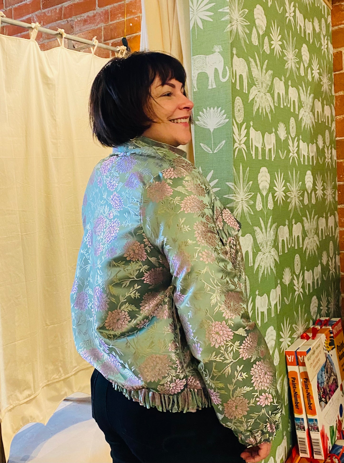 Jade & Mauve Satin Bomber Jacket