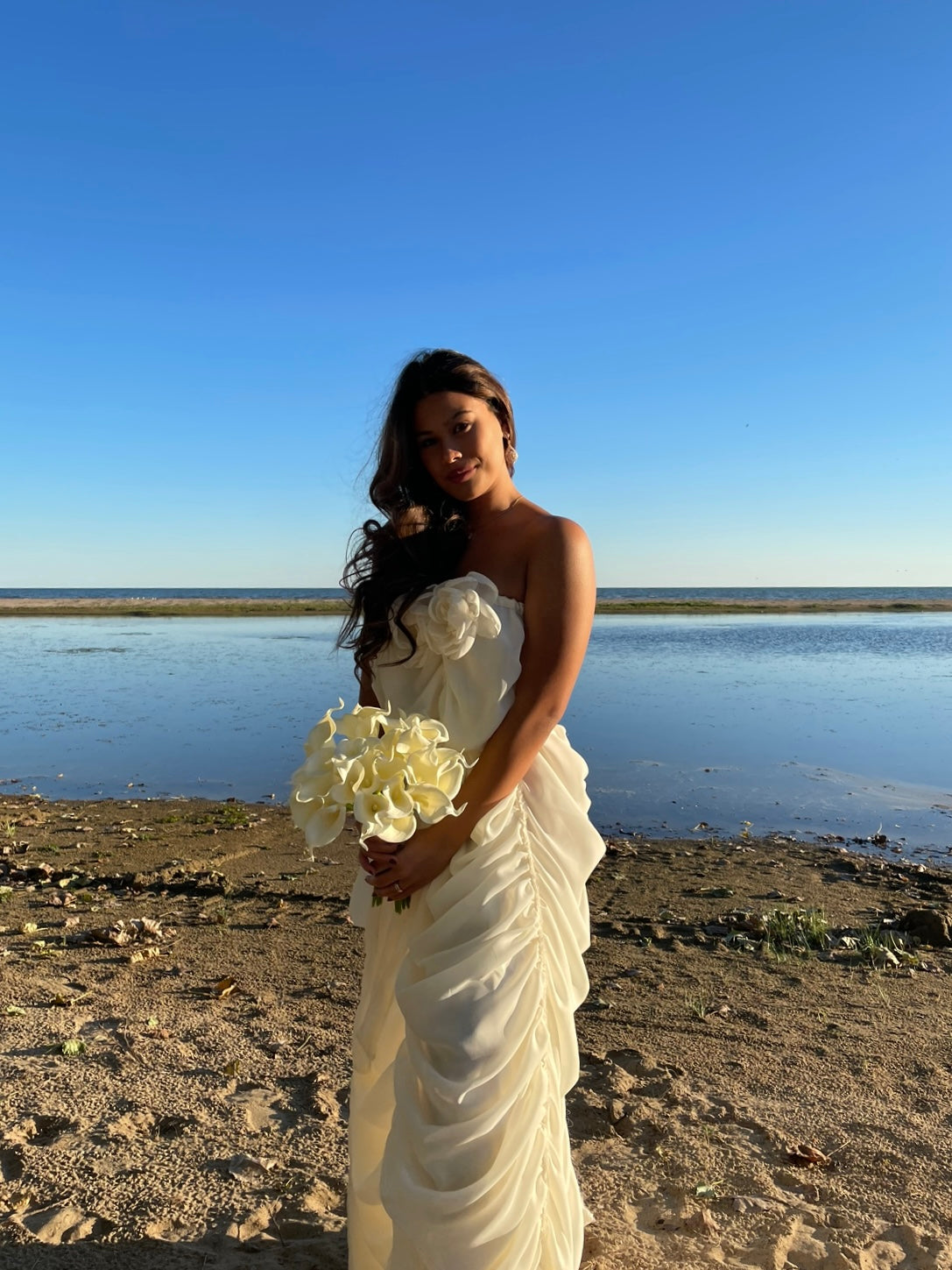 Peony Rouched Dress in Ivory