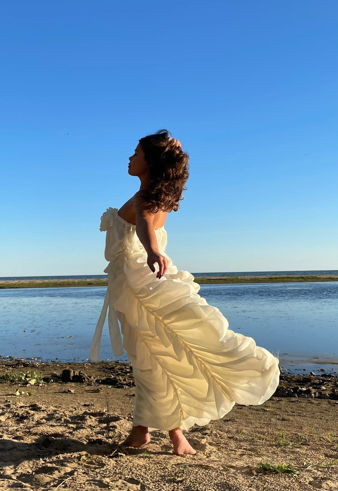 Peony Rouched Dress in Ivory