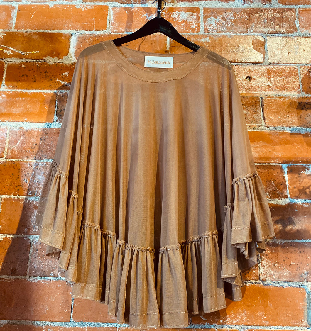 Tobacco Mesh Blouse Poncho