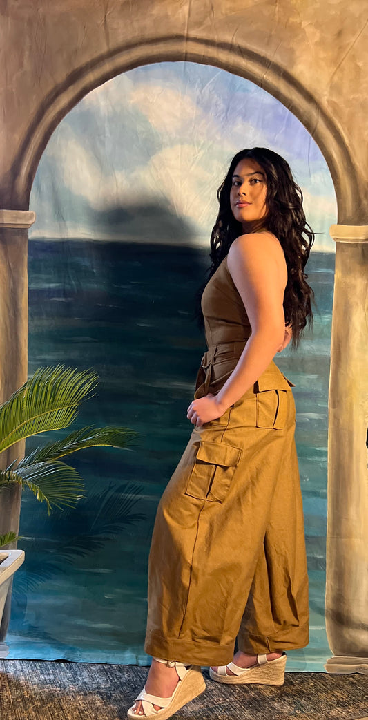 Market Day Cargo Jumpsuit in Tobacco