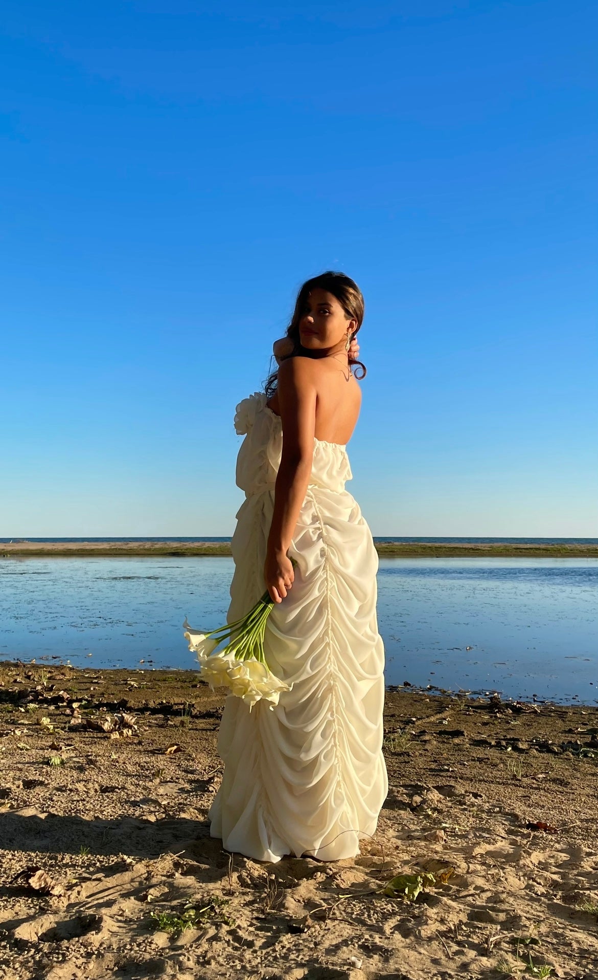 Peony Rouched Dress in Ivory