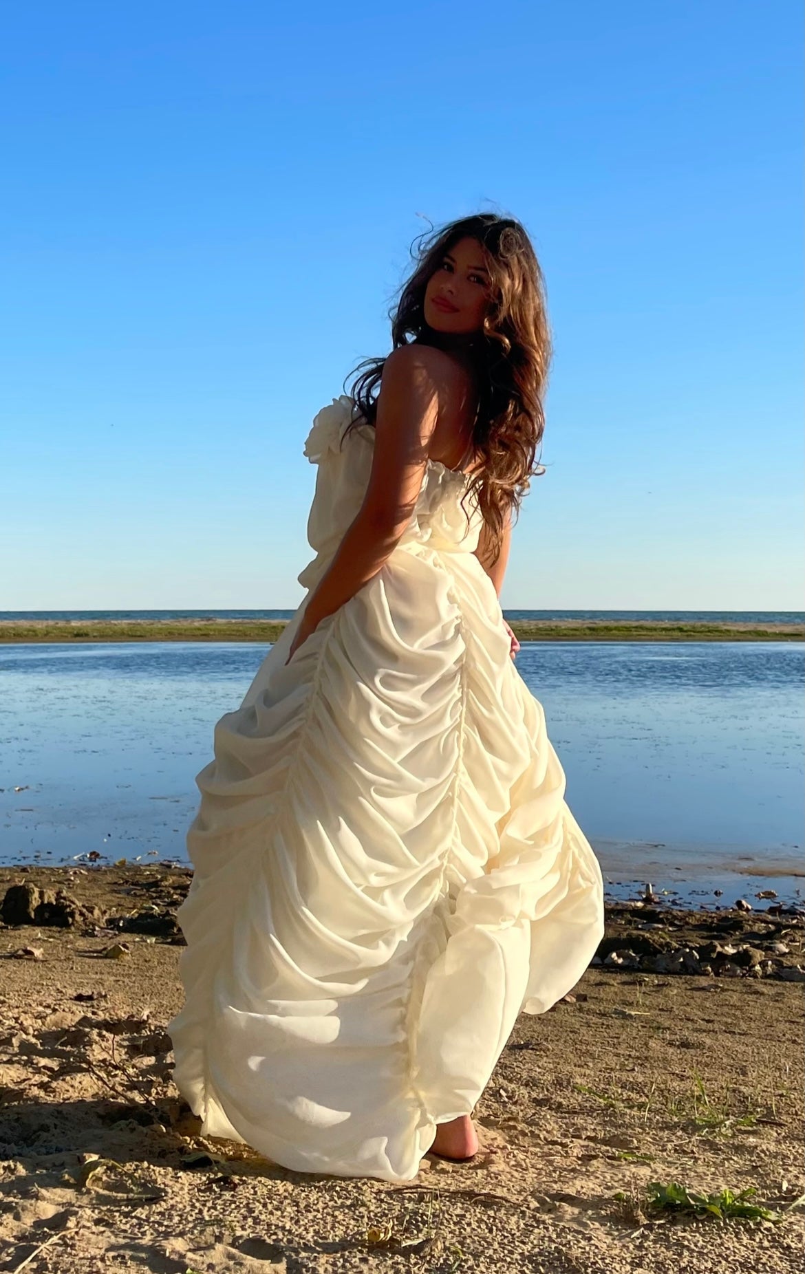 Peony Rouched Dress in Ivory