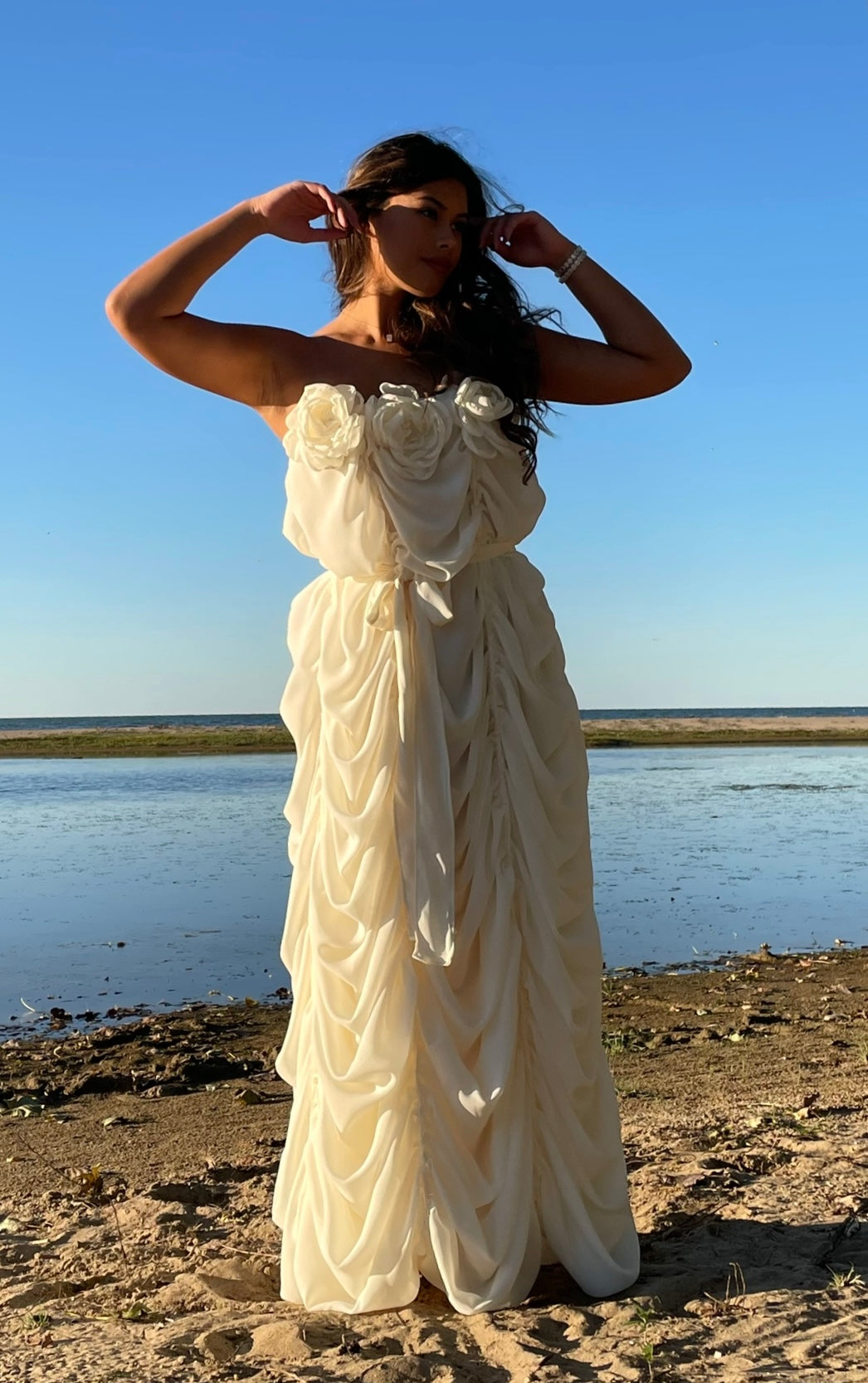 Peony Rouched Dress in Ivory