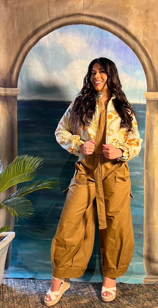 Desert Flower Brocade Bomber Jacket