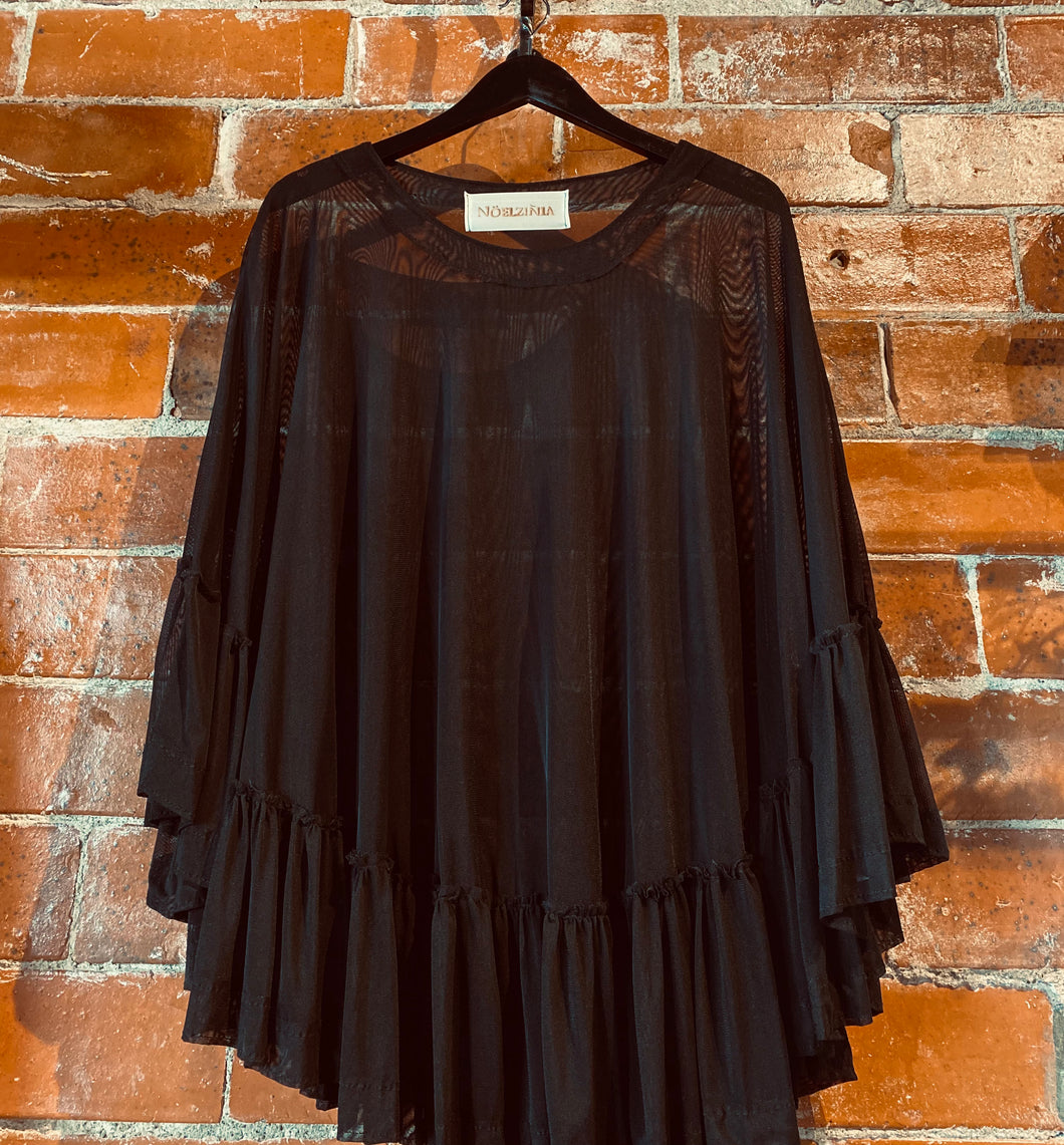 Black Mesh Blouse Poncho