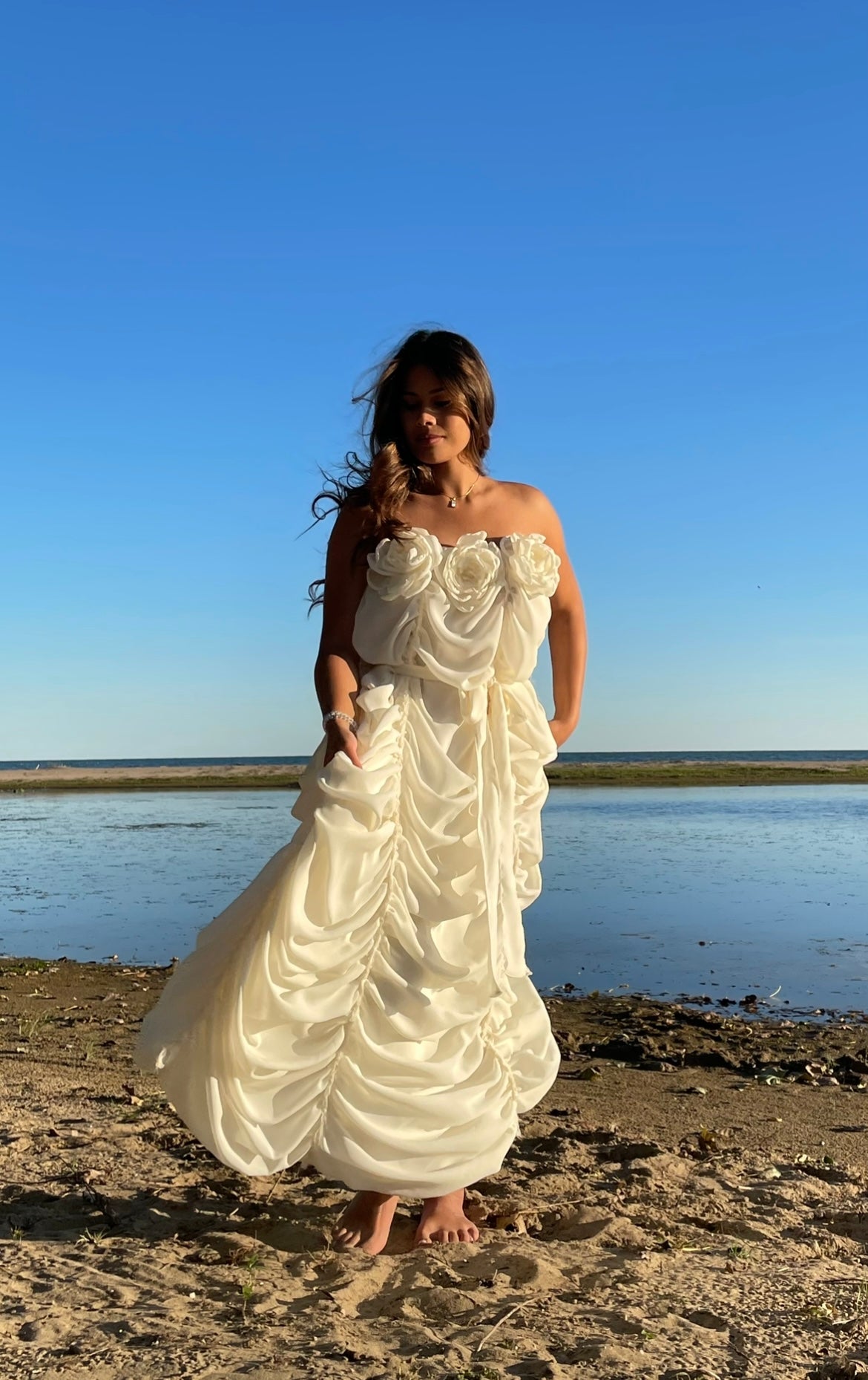 Peony Rouched Dress in Ivory