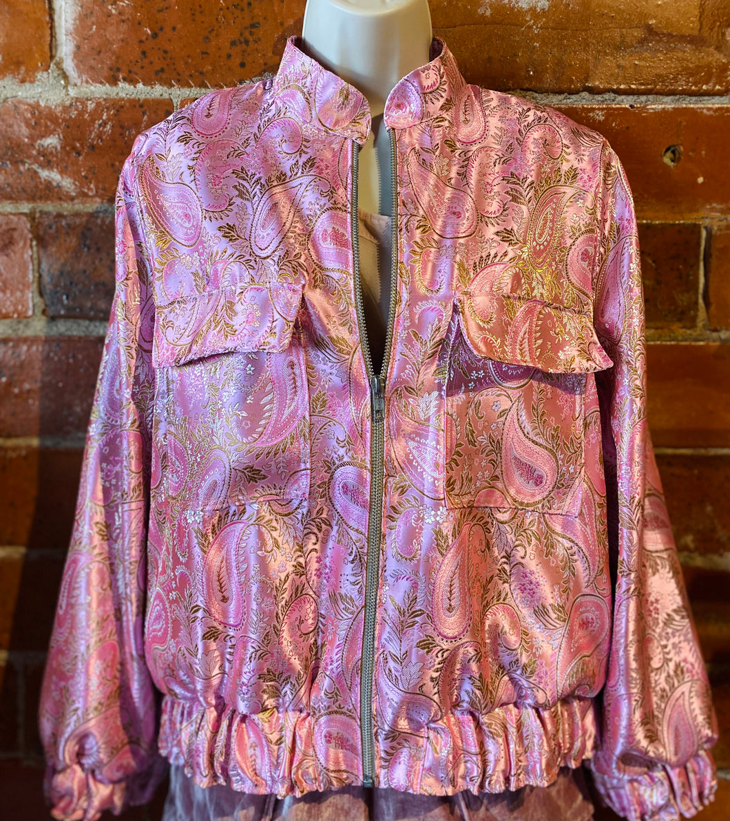 Pink Paisley Satin Bomber Jacket