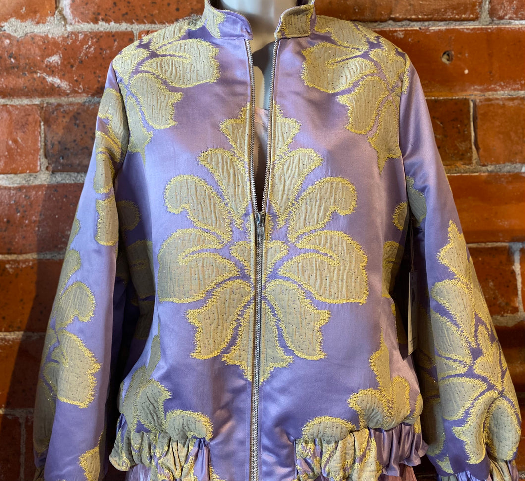 Lavender & Gold Brocade Bomber Jacket