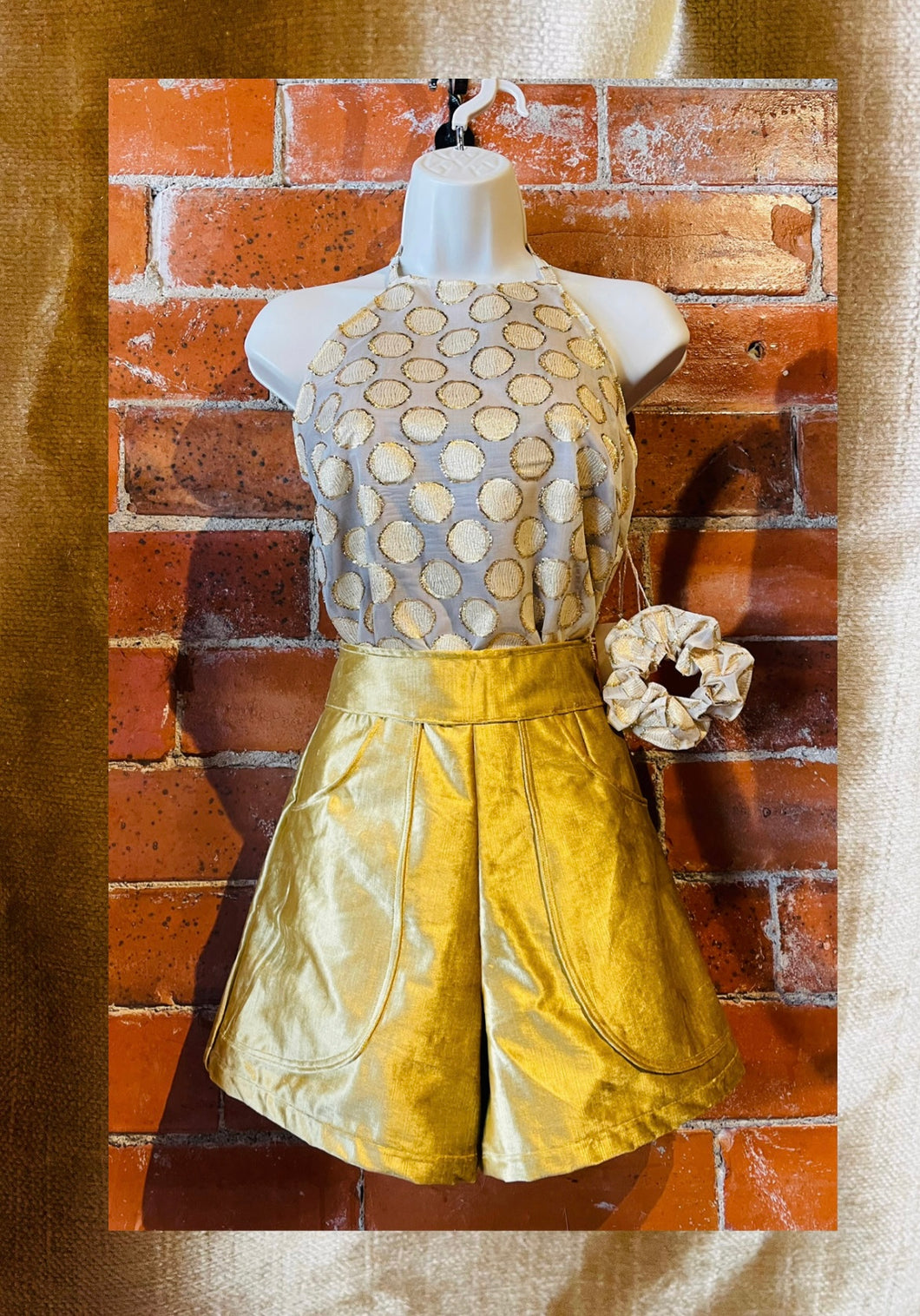 Gold Italian Silk Velvet A-Line Shorts