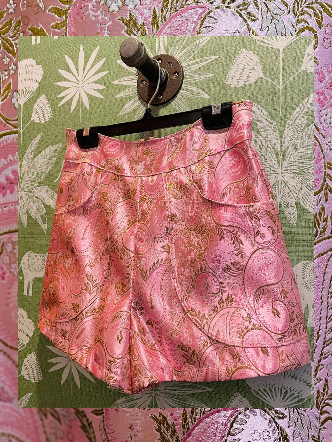 Pink Paisley Satin Shorts