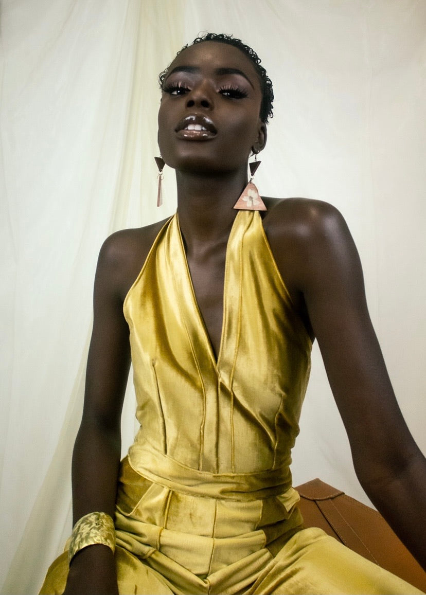 Gold Silk Velvet Jumpsuit- Flores del Desierto S/S LAFW
